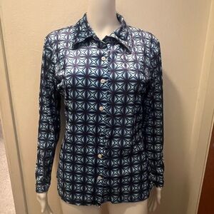 Vintage Uncivilized Geometric Blue and White Buttton Down Shirt Retro